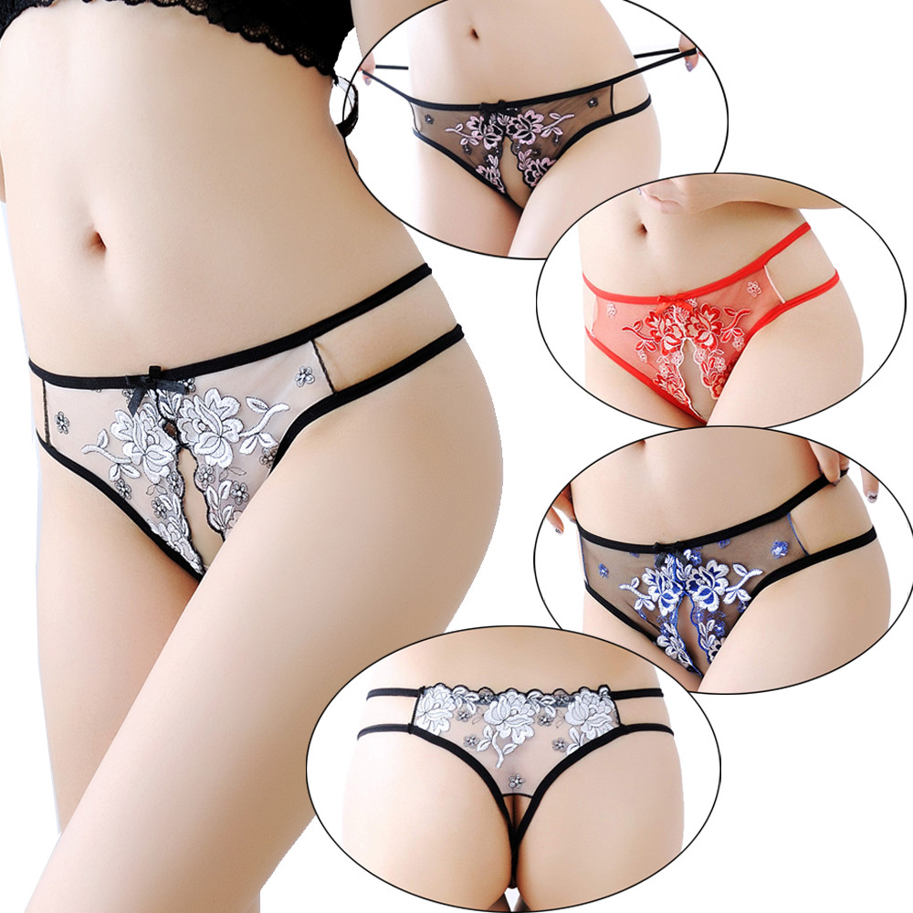 Women’s Floral Thongs Panties Crotchless Underwear Lingerie G-string Lace Briefs