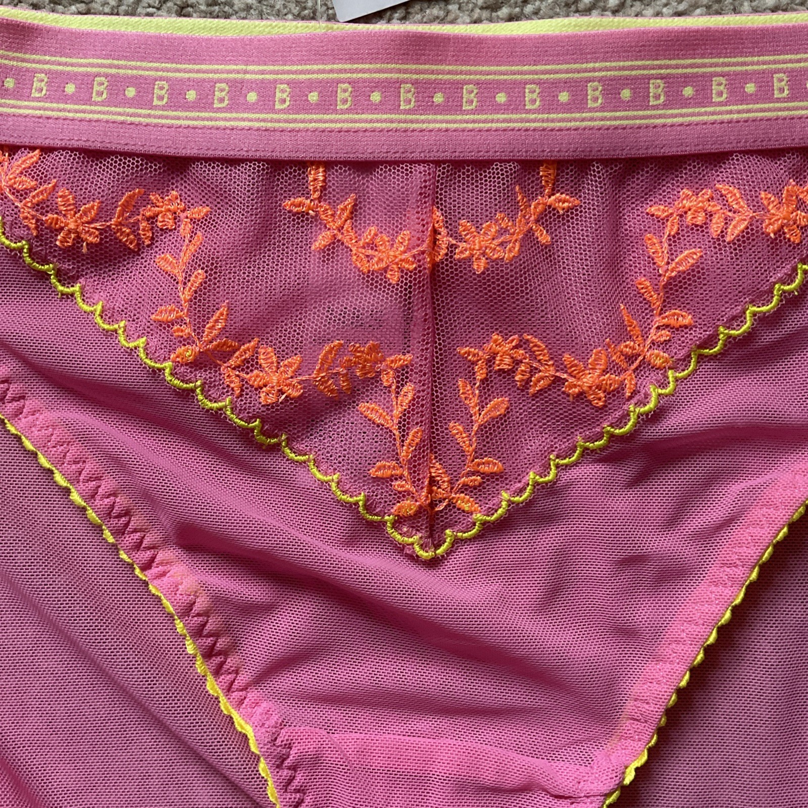 M&S 2 x MEDIUM 12-14 Boutique High Leg Knickers See Through Mesh Shocking Pink M