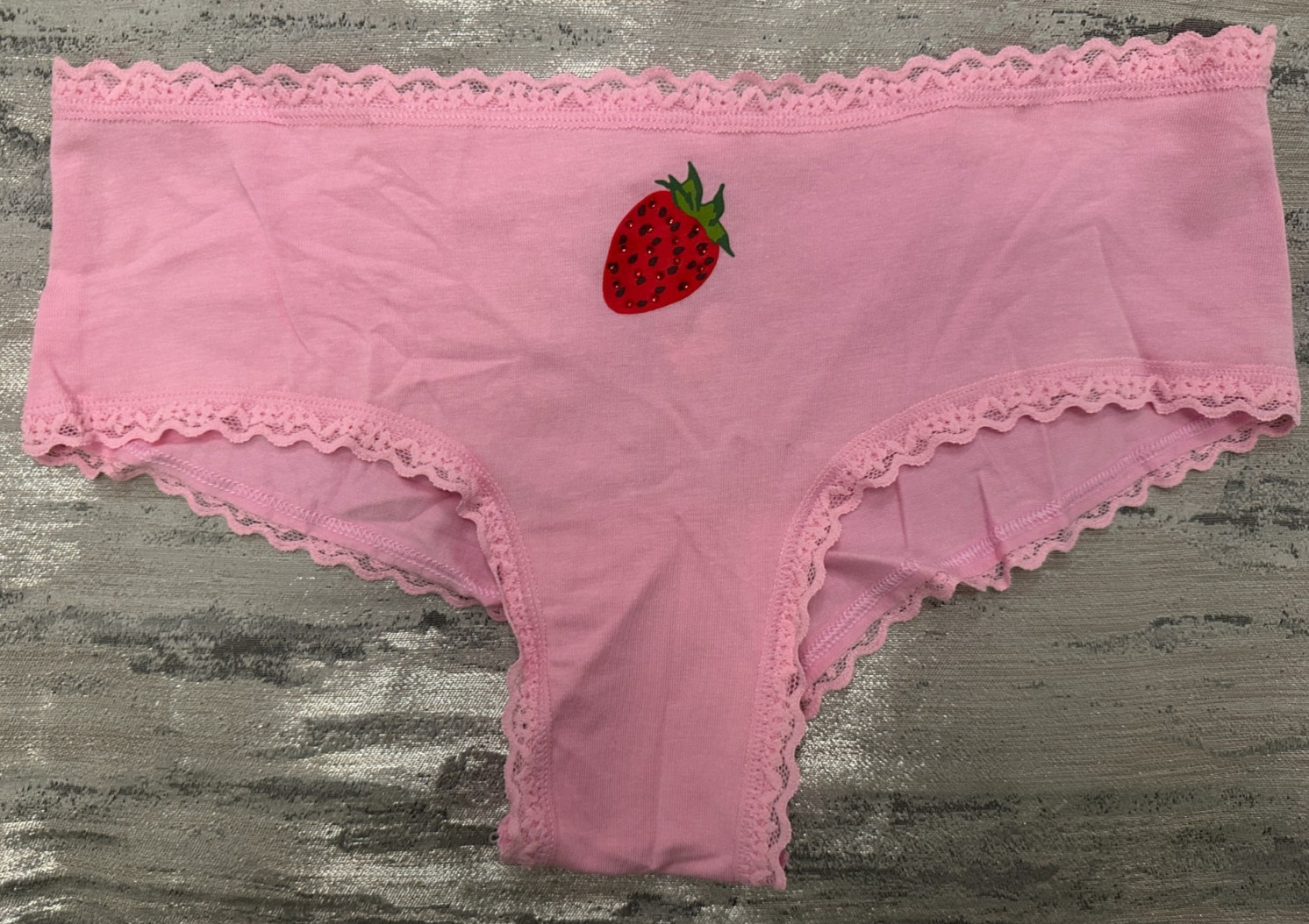 NWT Victoria’s Secret COTTON LACE WAIST CHEEKY Panty Cupid Pink Strawberry M