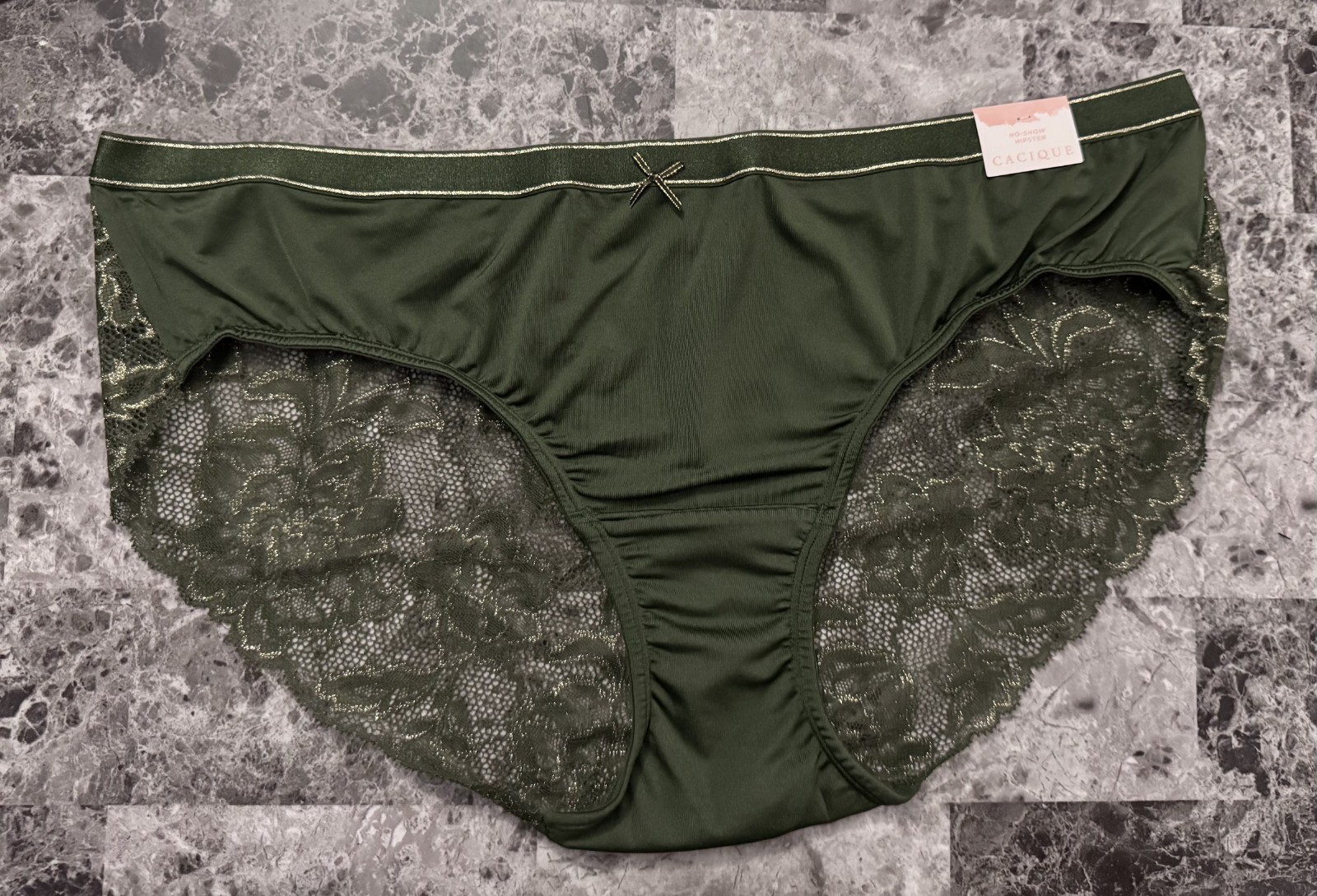 CACIQUE LANE BRYANT 18/20 SMOOTH GREEN LACE GOLD SHINE NO SHOW HIPSTER PANTIES