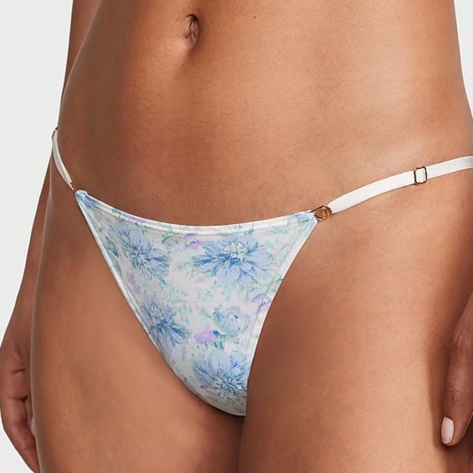 Victoria’s Secret Love Cloud Adjustable String Bikini Panty Blue Floral M NEW