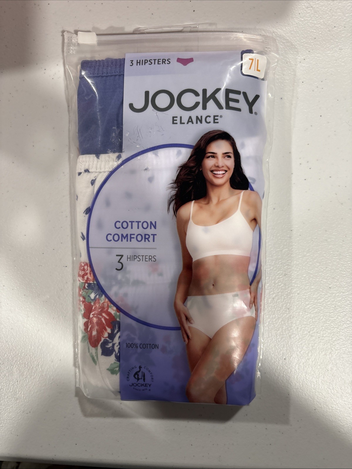 Jockey Elance sz 7 Hipsters 3 pk blues floral Womens Underwear Panty 100% Cotton