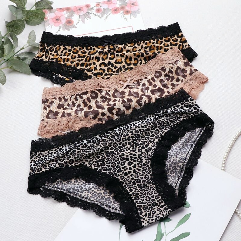 Lady Lace Knickers Leopard Print Panty Sexy Underwear Briefs Underpants Lingerie