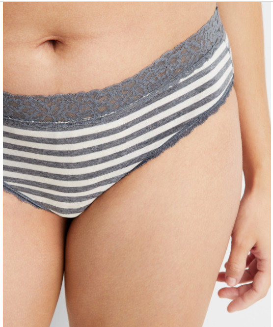 State of Day Women’s Cotton Blend Lace Trim Hipster Underwear Heather Stripe NWT