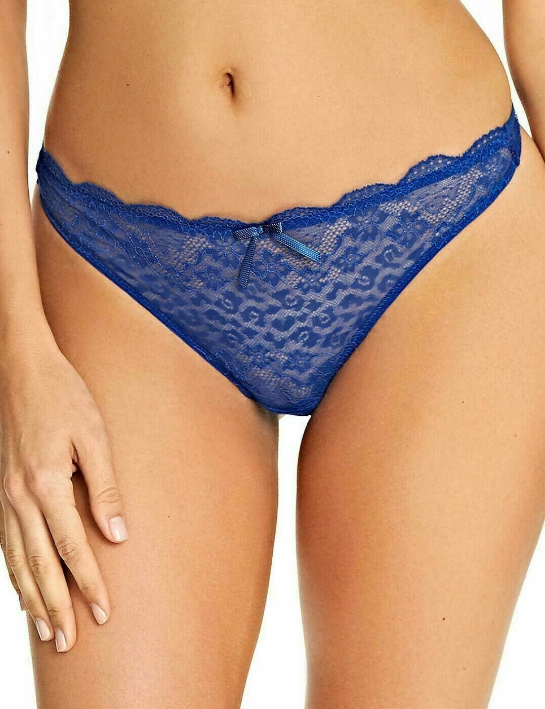 Freya Fancies Thong String Cobalt Blue Size M 12 14 Lace Knickers 1008 New
