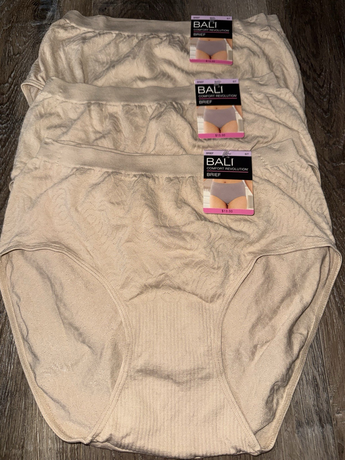 Bali 3-Pair Women’s Brief Underwear Panties Stretch Nylon Microfiber Beige ~ 6/7