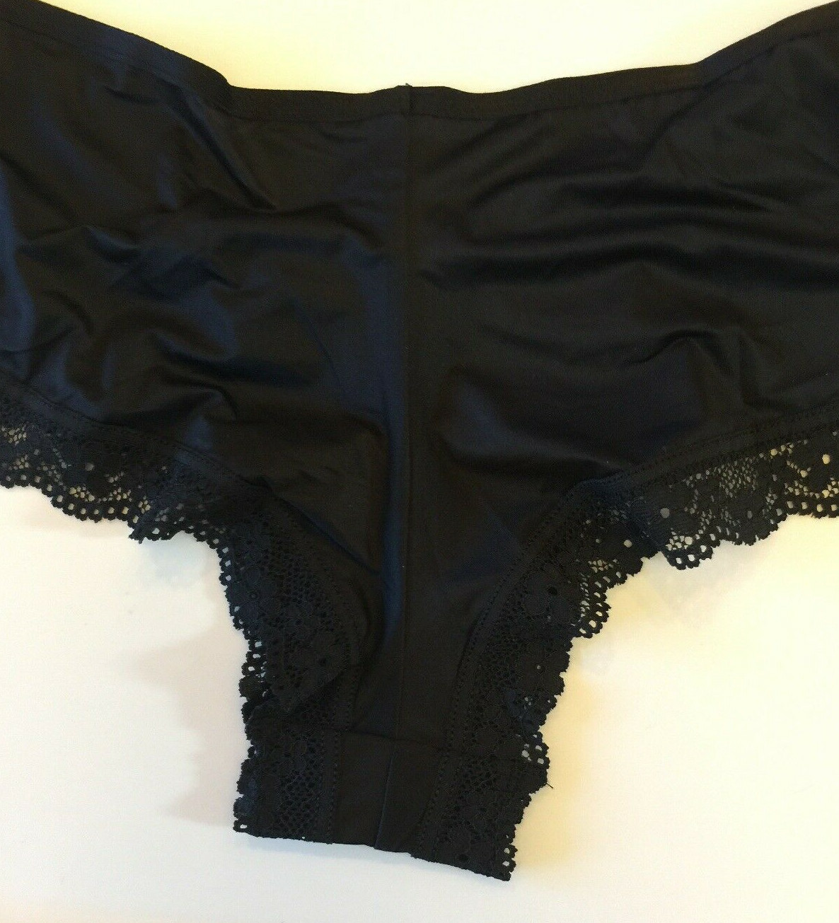 Victorias Secret Black Cheeky Panty Size L Sexy Strappy Front Cut Outs Lace Trim