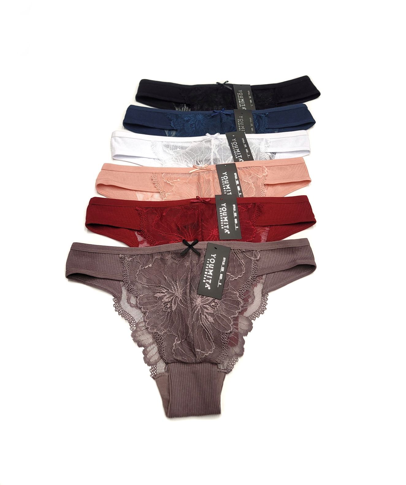 Youmita Rib and All Over Lace on Back Brazilian High Cut Cheeky Hipster Panty