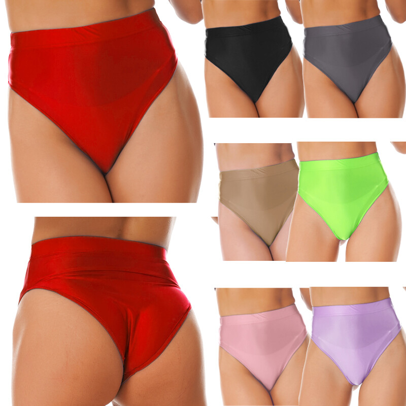 Womens Knickers Glossy Briefs Short Panty Activewear Clubwear High Waist Oily