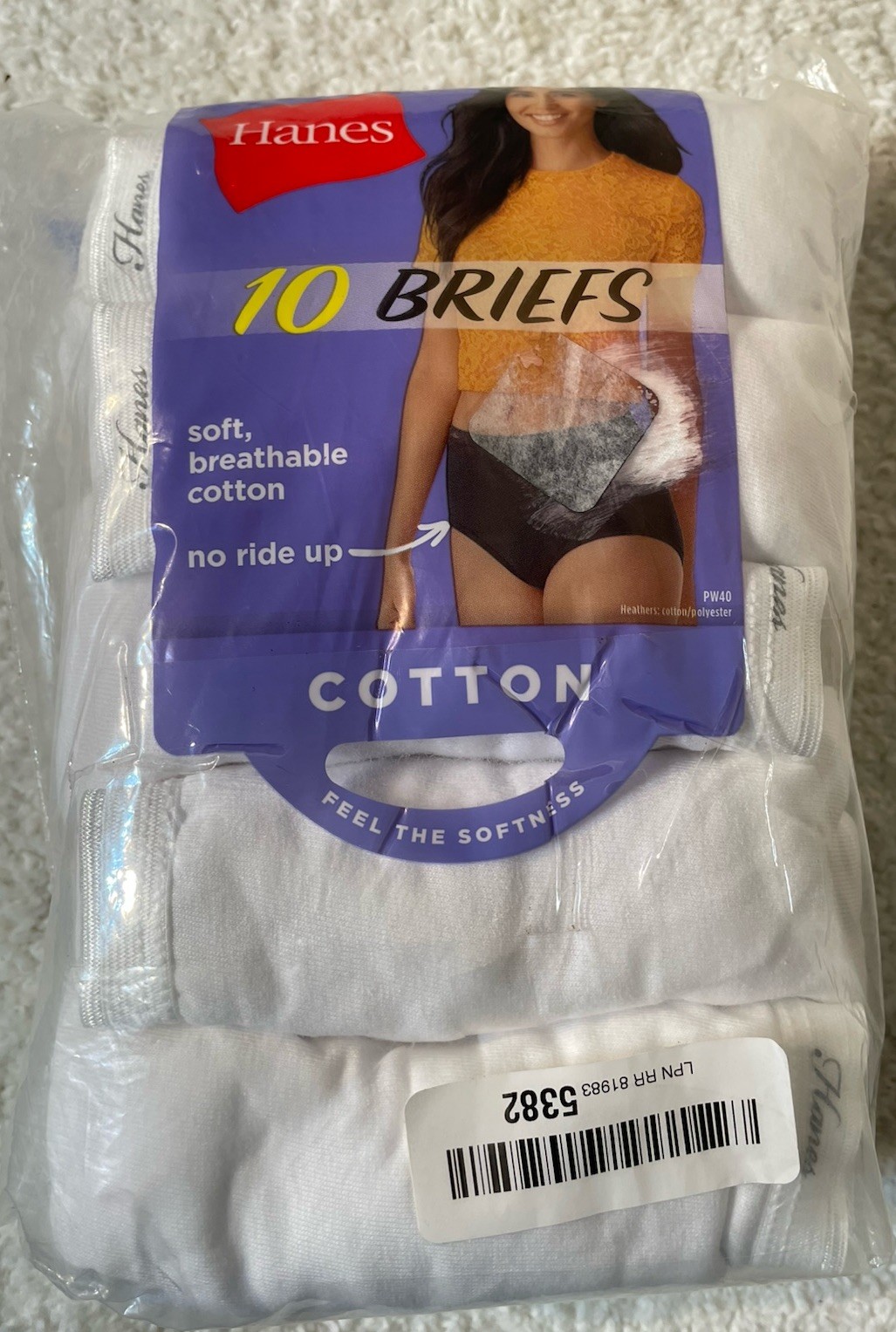 HANES WOMENS 10 PK TAGLESS COTTON BRIEFS UNDERWEAR NO RIDE UP WHITE SZ 9 NEW