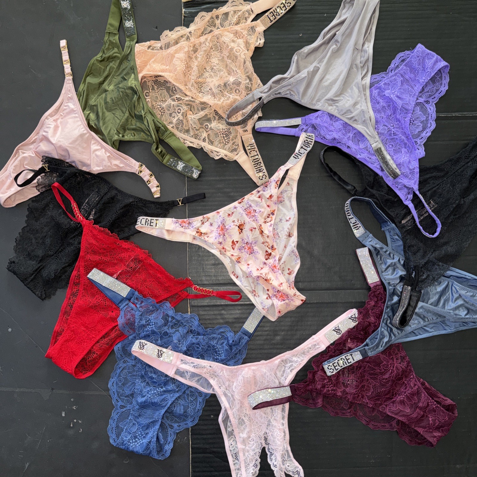 Victoria’s Secret XL PANTY LOT Purple Pink RED gray blue Black beige SHINE STRAP