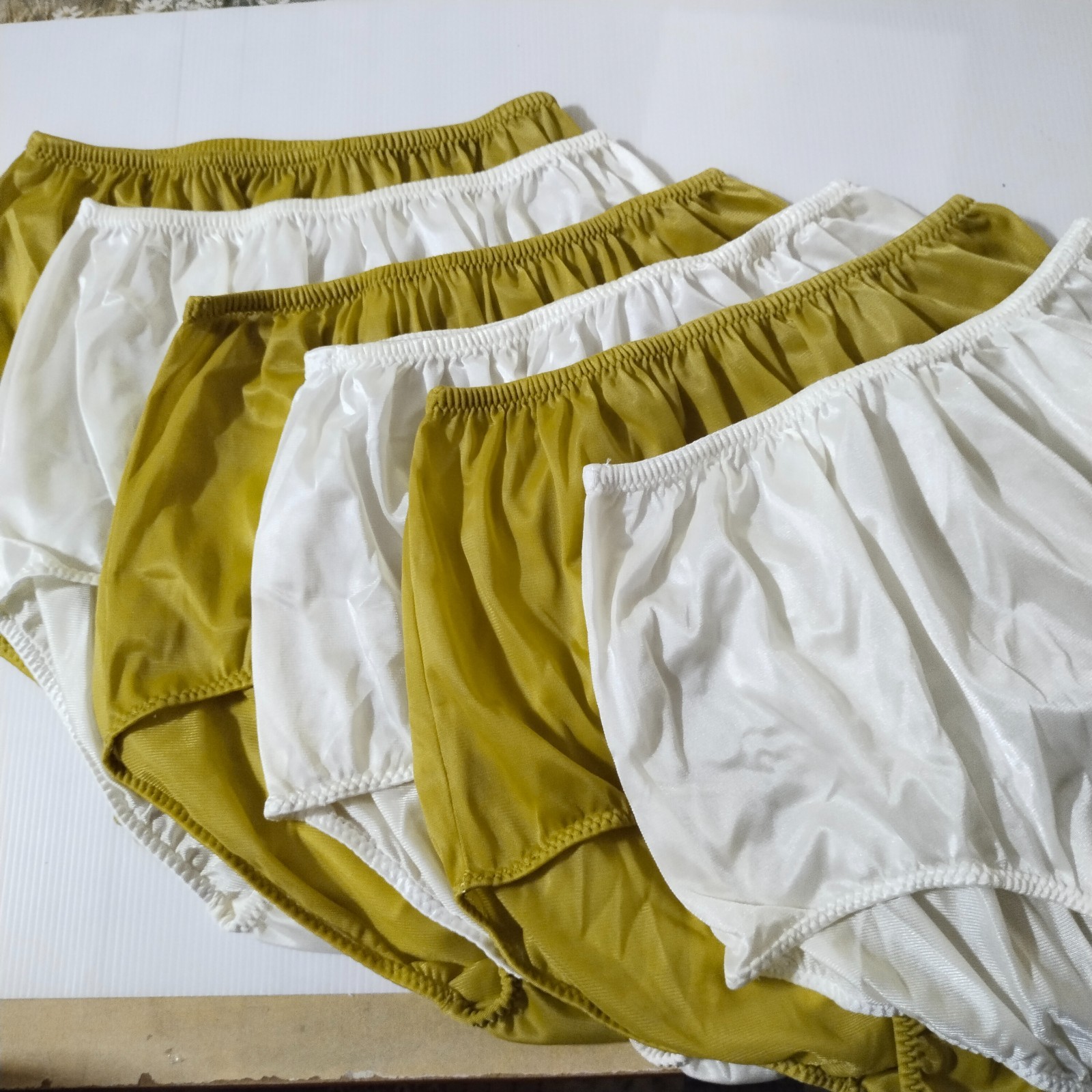 6 Nylon Panties/ High Waisted/ Double Nylon Layer Crotch/Dark Yellow+IVORY / XL