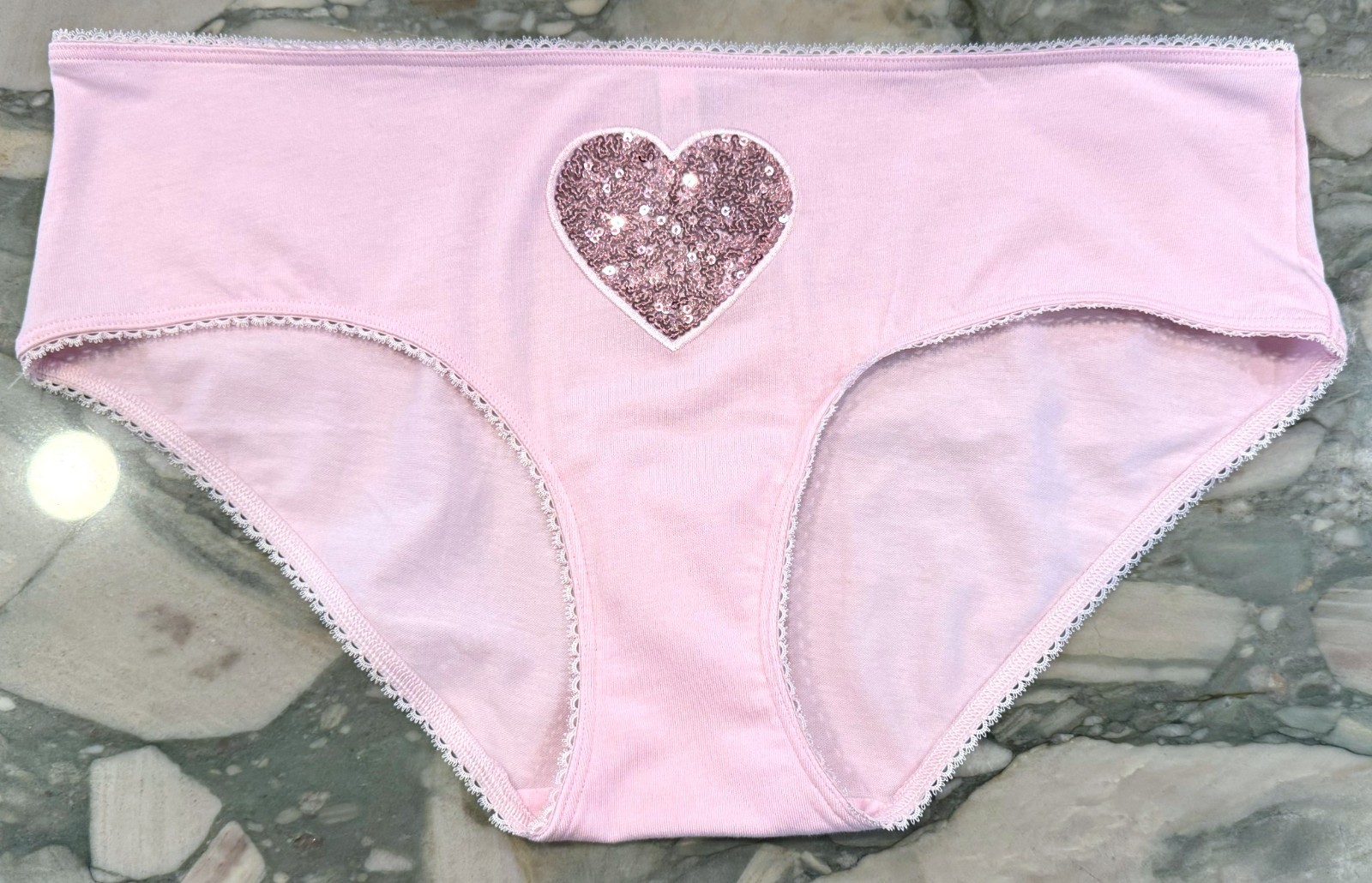 NEW Victoria Secret Sequin Heart Cotton Modal Hiphugger – Babydoll Pink – XXL