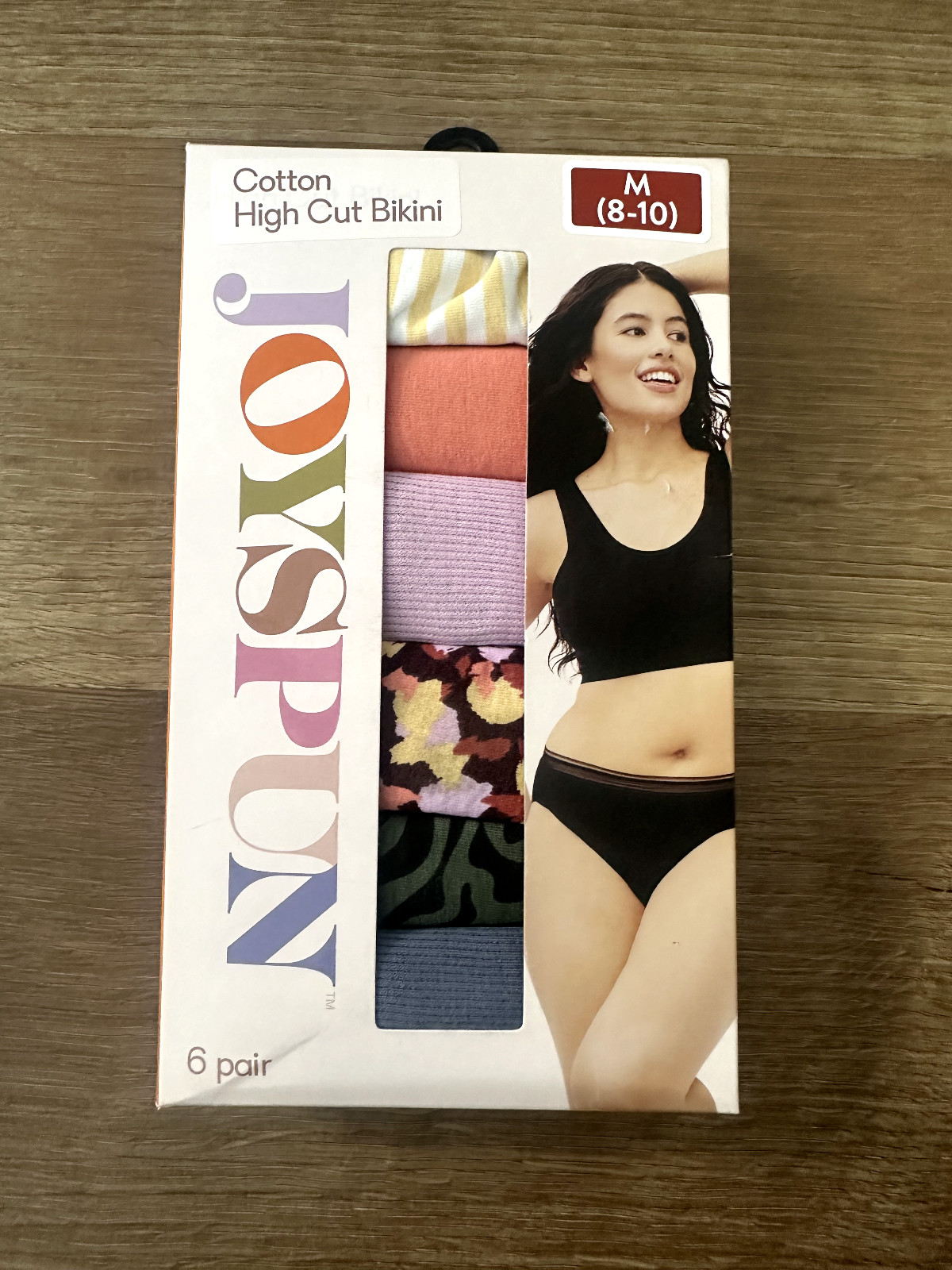 Joyspun Cotton High Cut Bikini Soft Fabric Flat Lace Waistband Medium 8-10 6ct