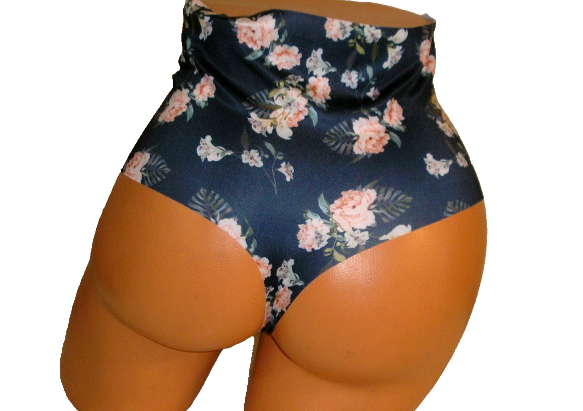 Panties Lingerie High Waist Floral Print Dark Blue Thong Large Adult Gift