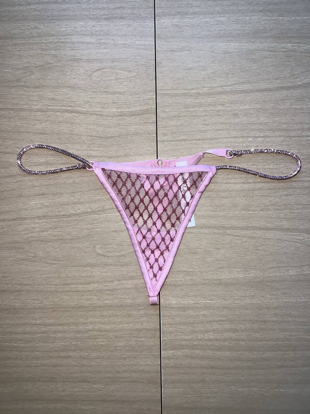 For Love & Lemons Pink Sheer Mesh Sparkly Thong Panties XS – Read Description