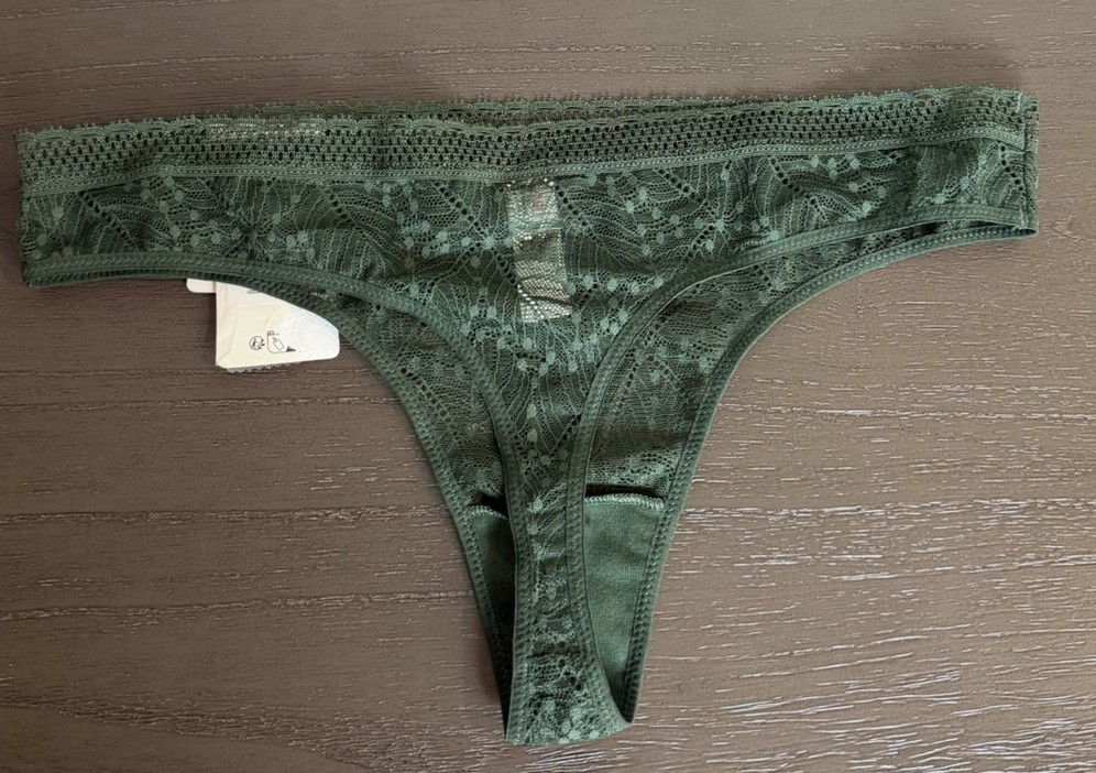 Simone Perele Comete Tanga Icon Green Thong Underwear Lace Mid Rise 3 M NEW