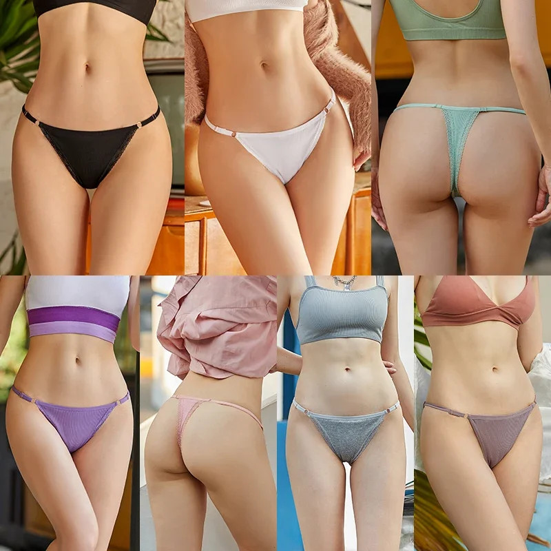 Low Rise Thong Panties Cotton Seamless Stretch Breathable Adjustable Fit 3PCS