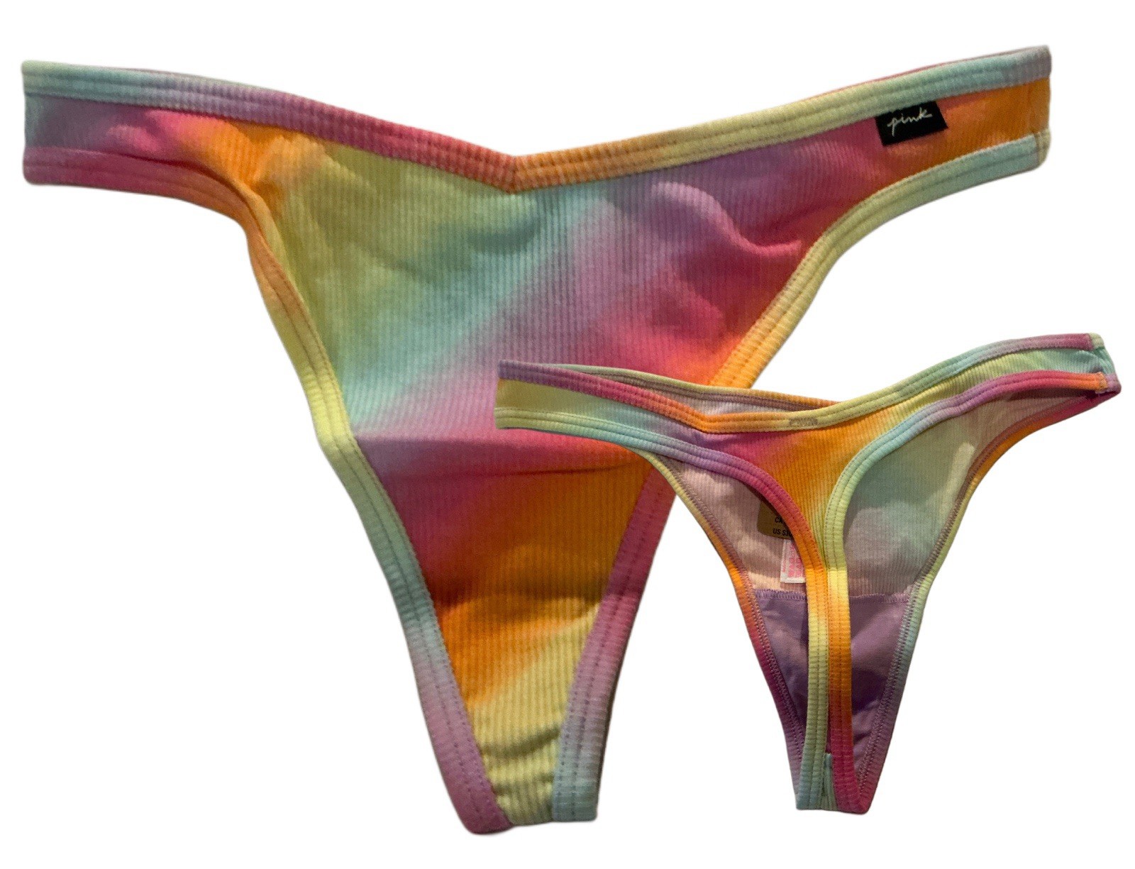 Victorias Secret PINK Rainbow Gradient High Leg String Panty Thong NWT RARE M