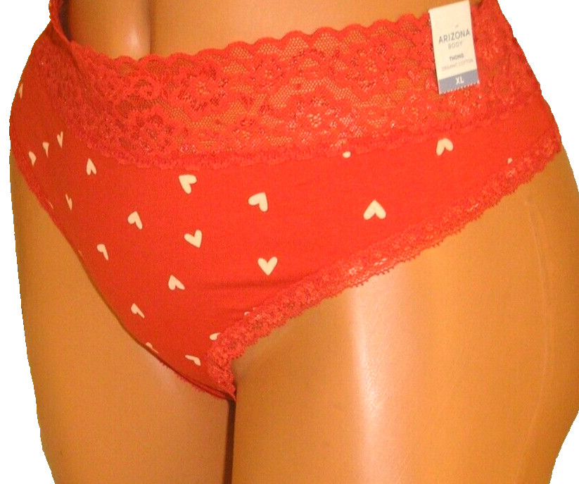Panties Lingerie Arizona Body Heart Print Organic Cotton Red Thong XL Gift