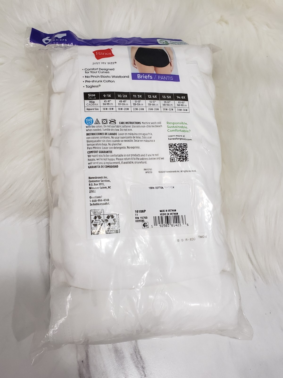 ALL WHITE hanes womens cotton high waisted briefs 6 pkt tagless size 11/3x