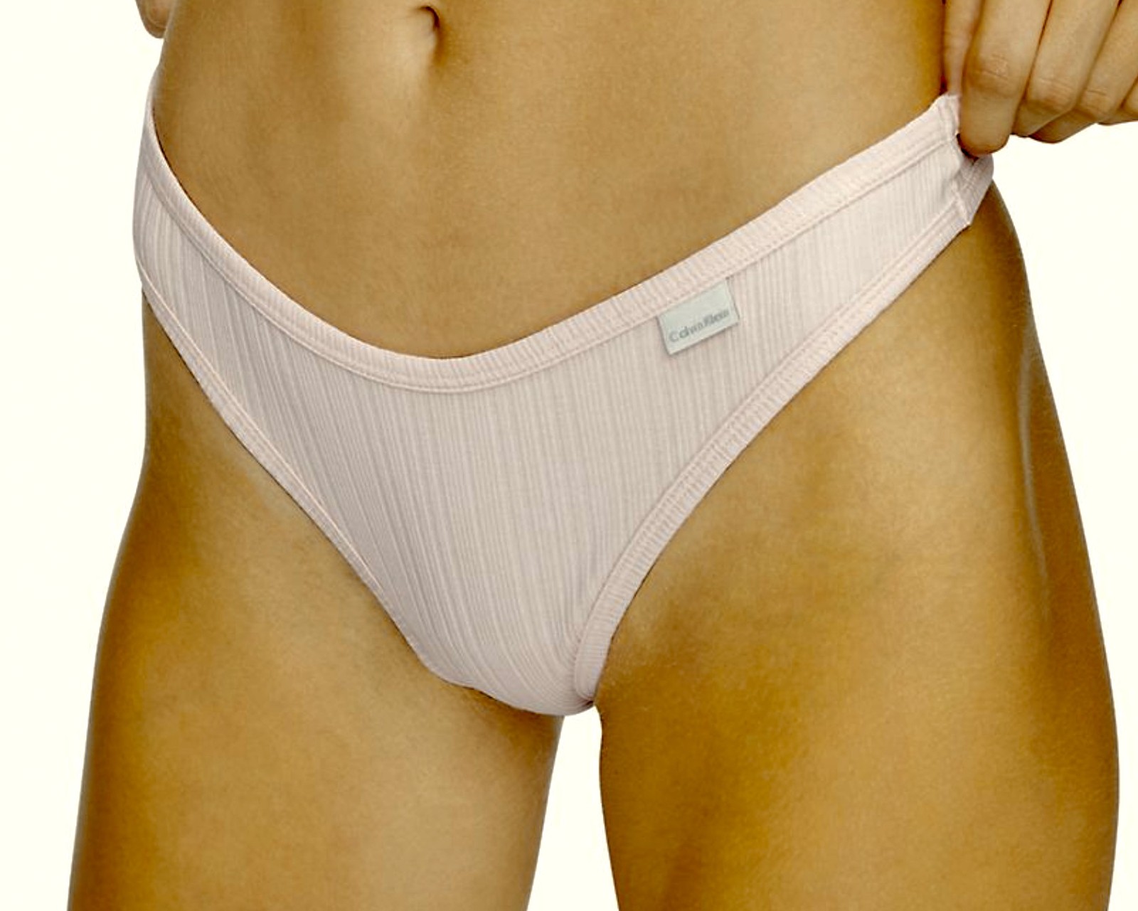 CALVIN KLEIN Ribbed Cotton Modal Barely Pink Thong Panty Womens XS 4 S 5 M L XL
