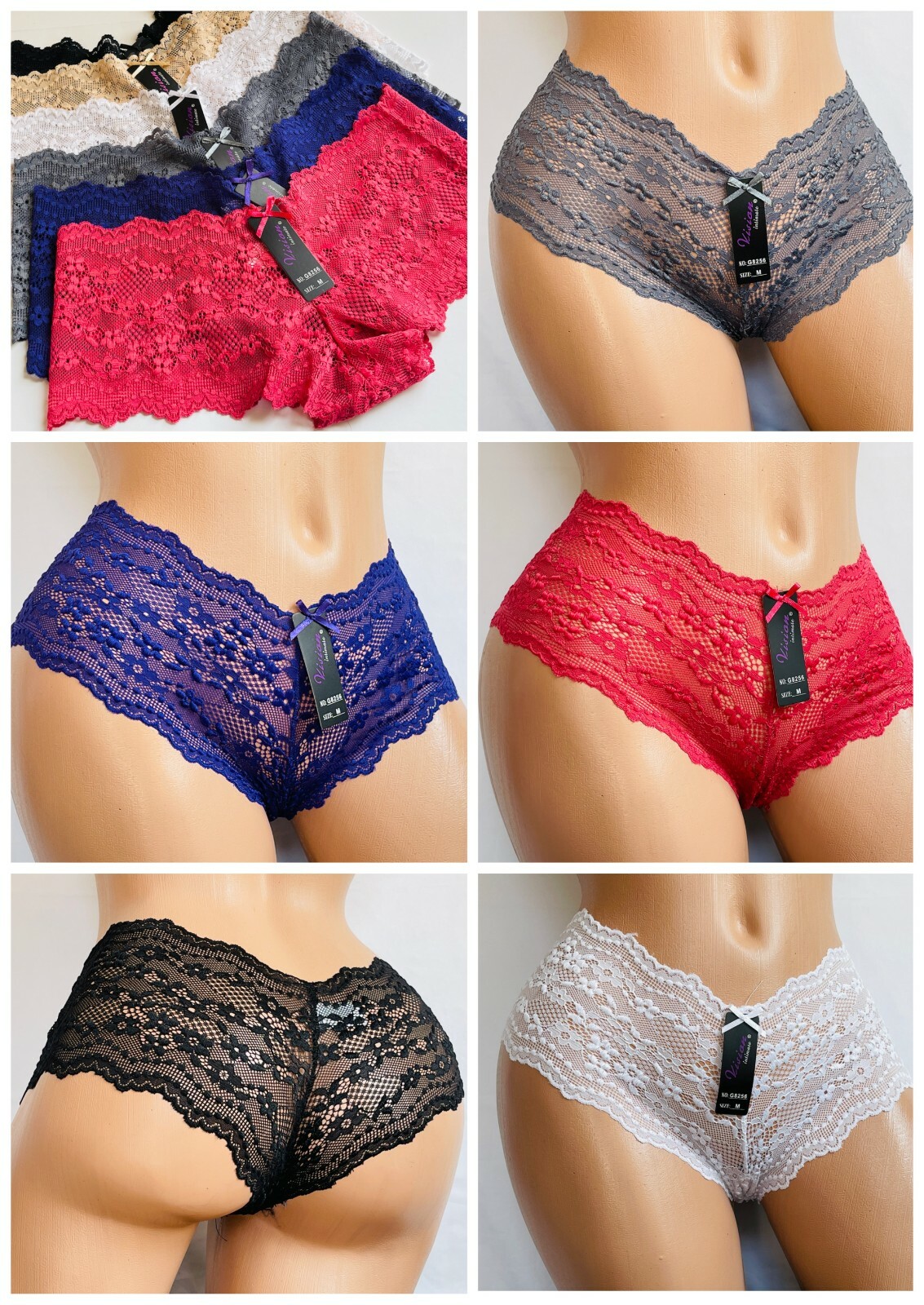 6-12 Women’s BOYSHORT SHORTIE UNDERWEAR LACE UNDIES Short Panties PACK 8256 S-XL