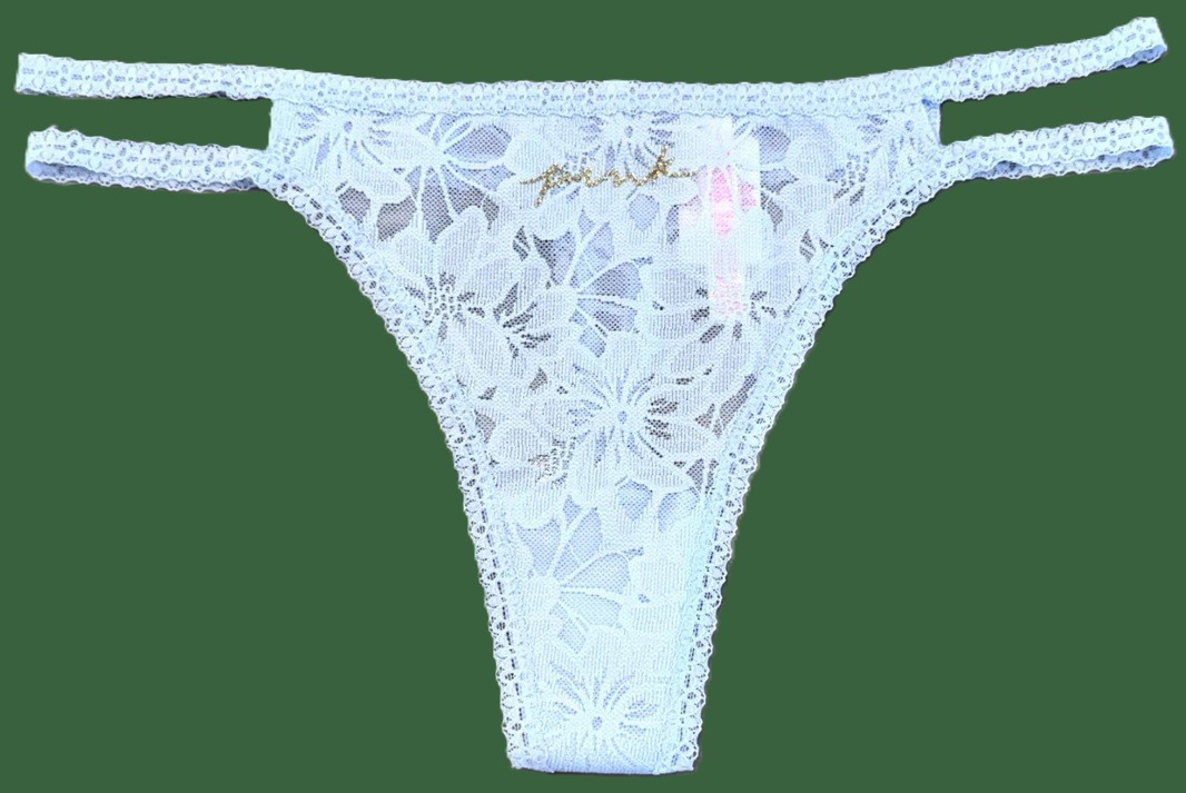 Victoria’s Secret PINK Strappy Lace Thong Panty in Icy Topaz Blue Glitter M NEW