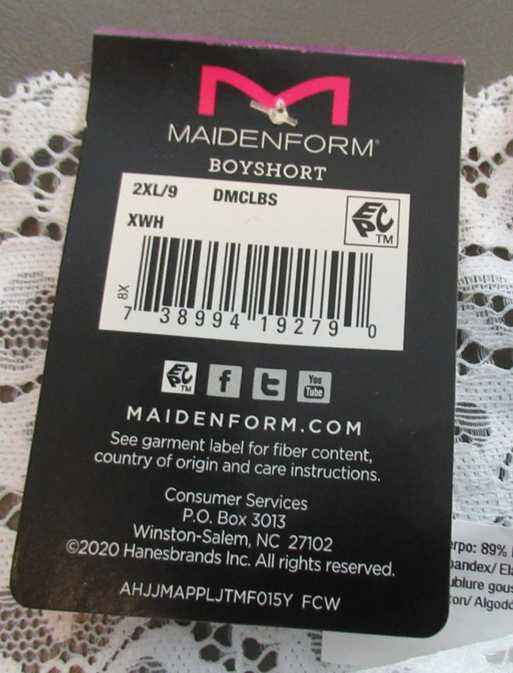 Maidenform Women’s 1-Pack Casual Comfort Lace Boyshort Panty, White, 9 / XXL