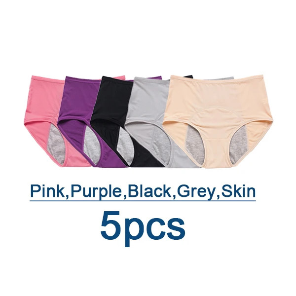 5pc Leak Proof Menstrual Panties Period Underwear Waterproof Briefs Plus Size