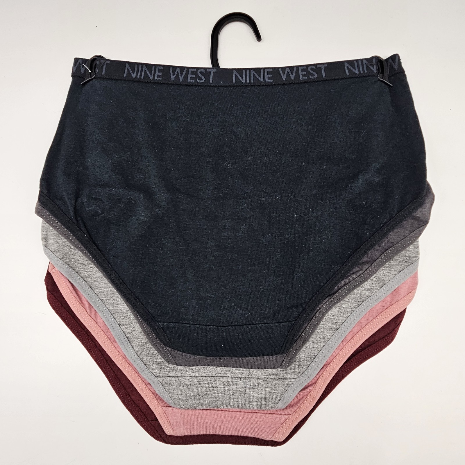NINE WEST 5 Pack Women’s S M Cotton Logo Panties Black Gray Mauve Maroon