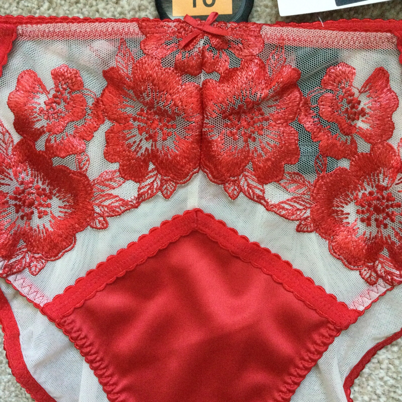 M&S Size 10 Boutique Layla Embroidered High Leg Knickers Red Cream Satin Mesh