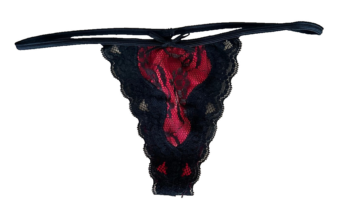 VINTAGE NWOT Y2K Red W/ Black Lace Thong G-String Panties M 6 Medium