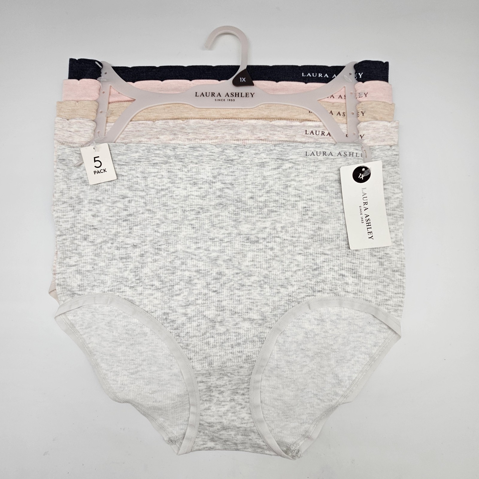 LAURA ASHLEY 5 Pack Women’s Plus 1X 2X 3X Seamless Briefs Panties Charcoal Beige