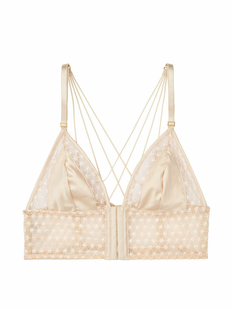 Victoria Secret Luxe Starburst Long Line Triangle Bra in Champagne S or M