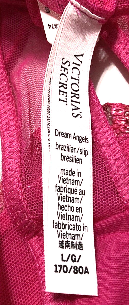 Victoria’s Secret NWT Large Pink Open Back Brazilian Cheeky Panty Hearts Mesh
