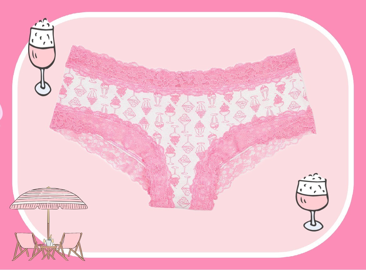 L Pink Ice Cream Victoria’s Secret Stretch Cotton Lace Waist & Leg Cheeky Panty