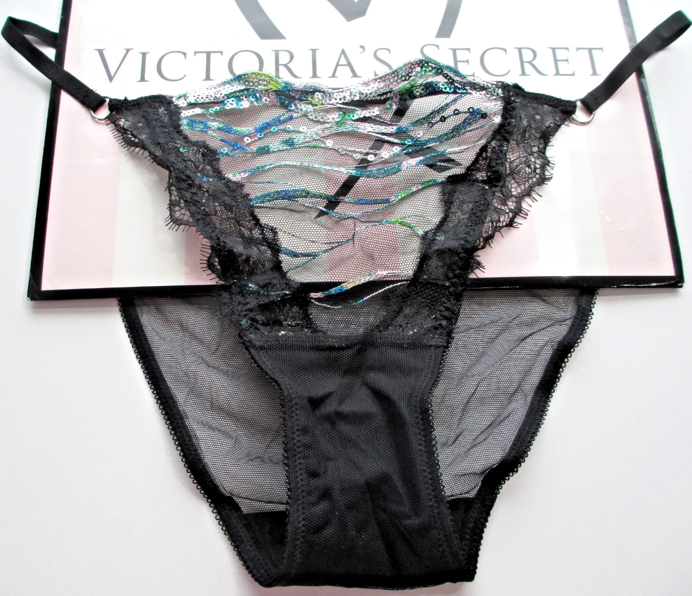 VICTORIA’S SECRET VERY SEXY String Bikini Panty S M L XL Black NWT Sequin Mesh