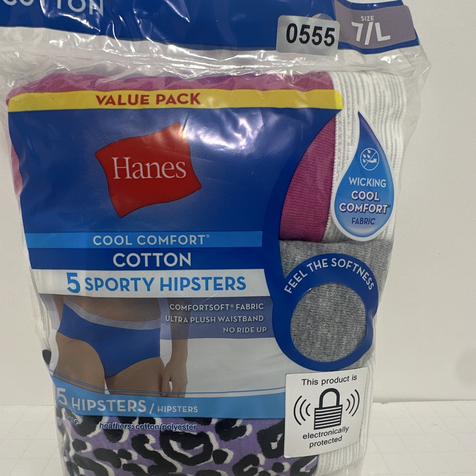 Hanes Cool Comfort Cotton Tagless Moisture Wicking No Ride Up Hipster 5 Pack 7/L