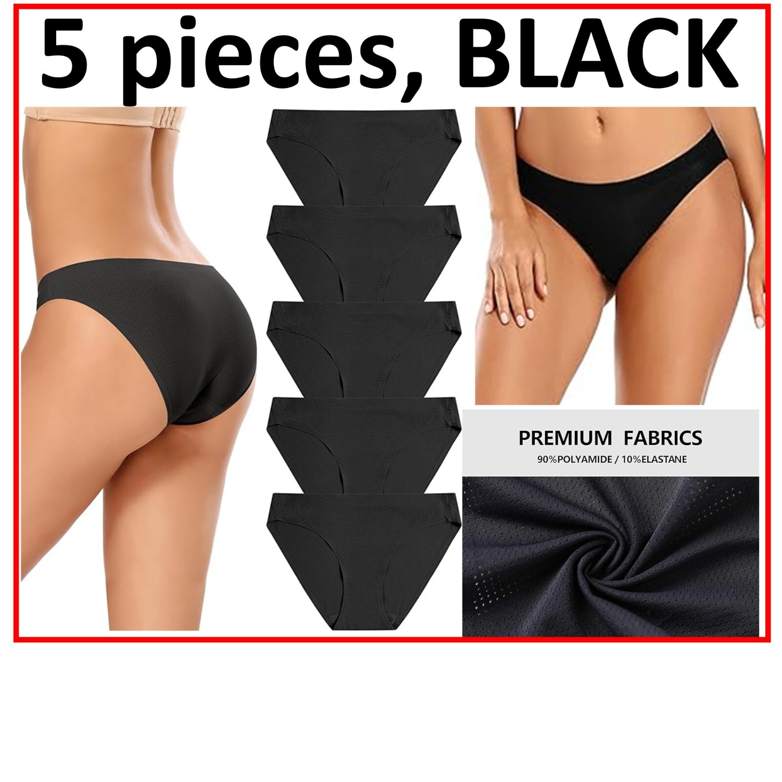 🆕 5-PCS SEAMLESS NO LINE BRIEFS UNDERWEAR BIKINI 2XL 1XL Summer BLACK