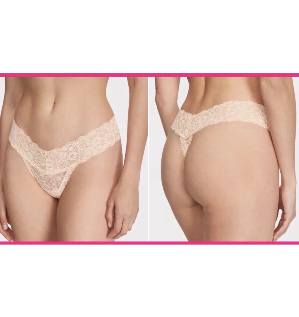 2 X NEW Victoria’s Secret Lacie Thong Panties-Large-Black And Beige NWT