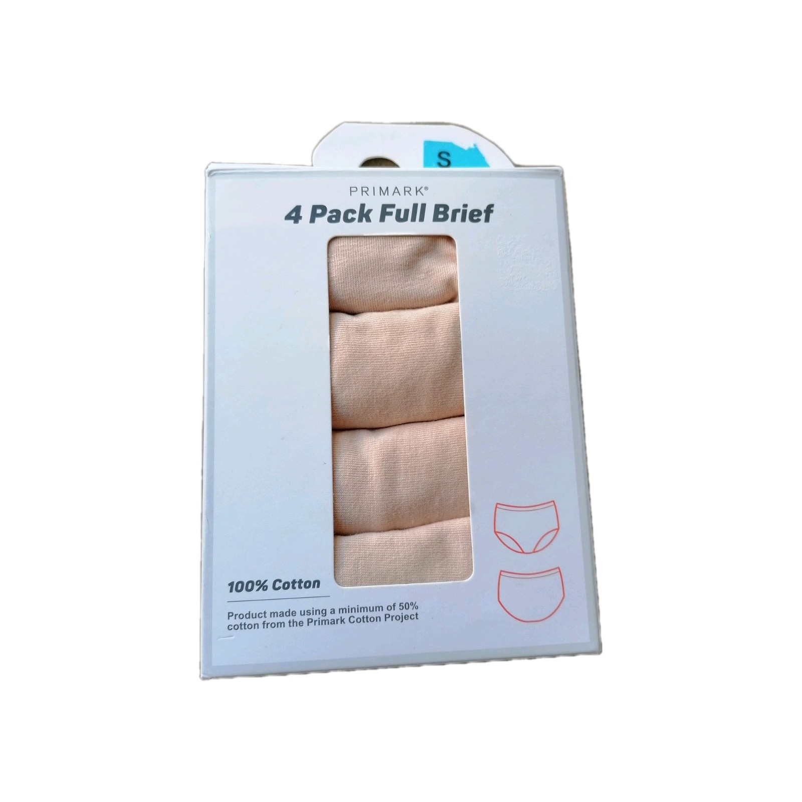Primark Small (10-12) Taupe 100% Cotton Full Brief Knickers Panties 4 Pair Pack