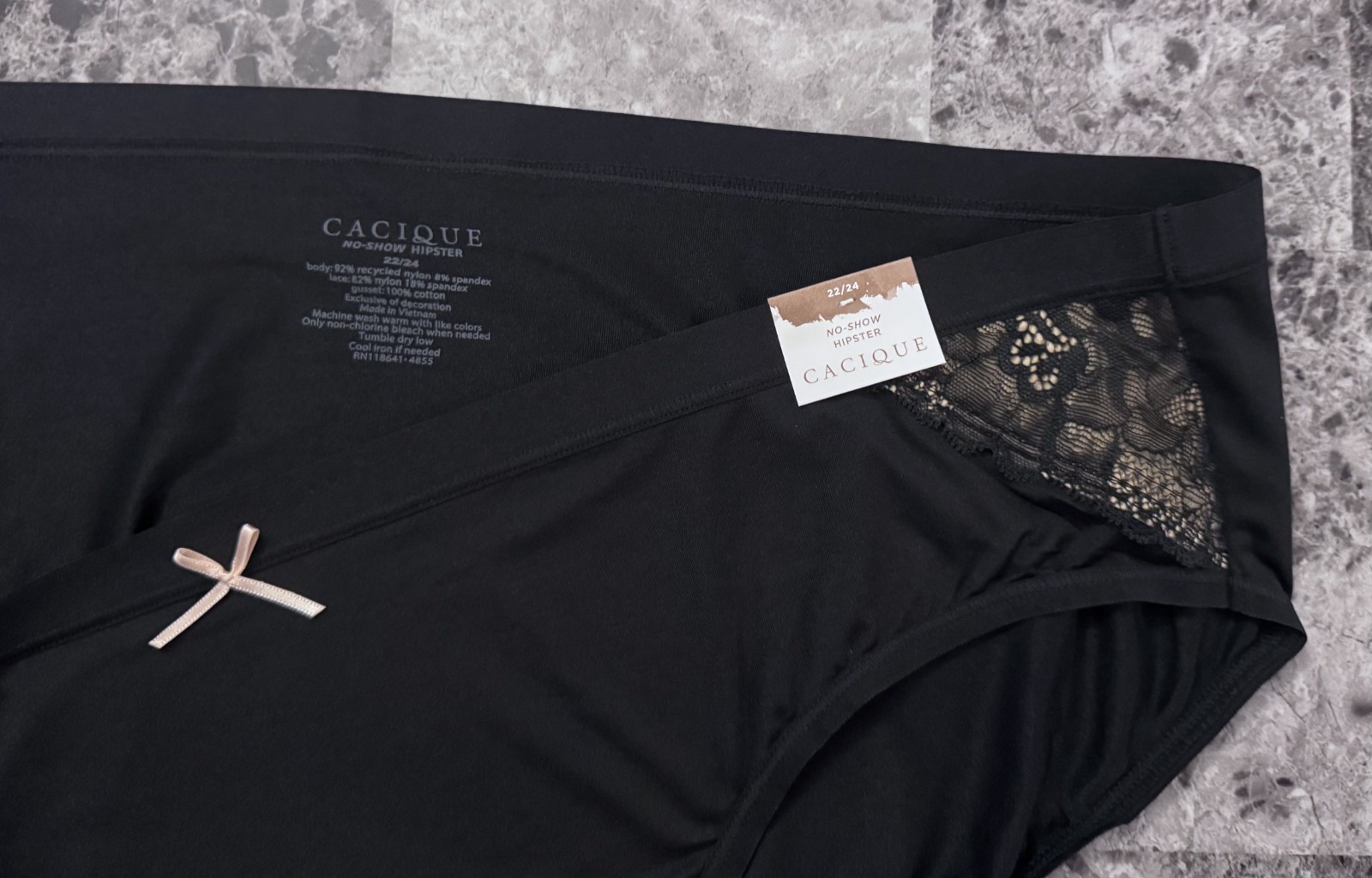 NWT CACIQUE LANE BRYANT 22/24 SMOOTH BLACK NUDE LACE NO SHOW HIPSTER PANTIES
