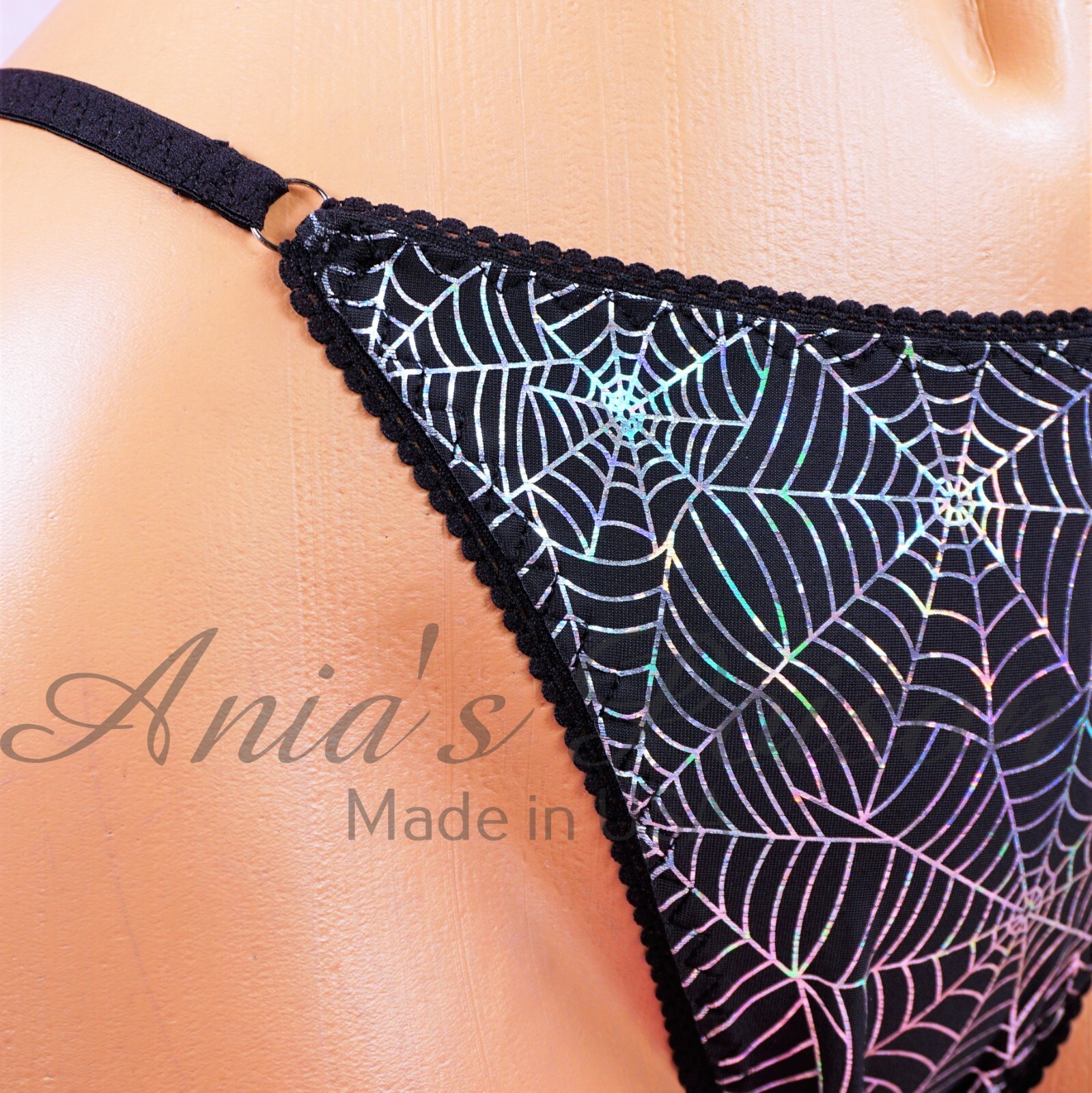 Halloween Satin Stretch Panties Spiderweb Tiny Scrunch butt string bikini or bra