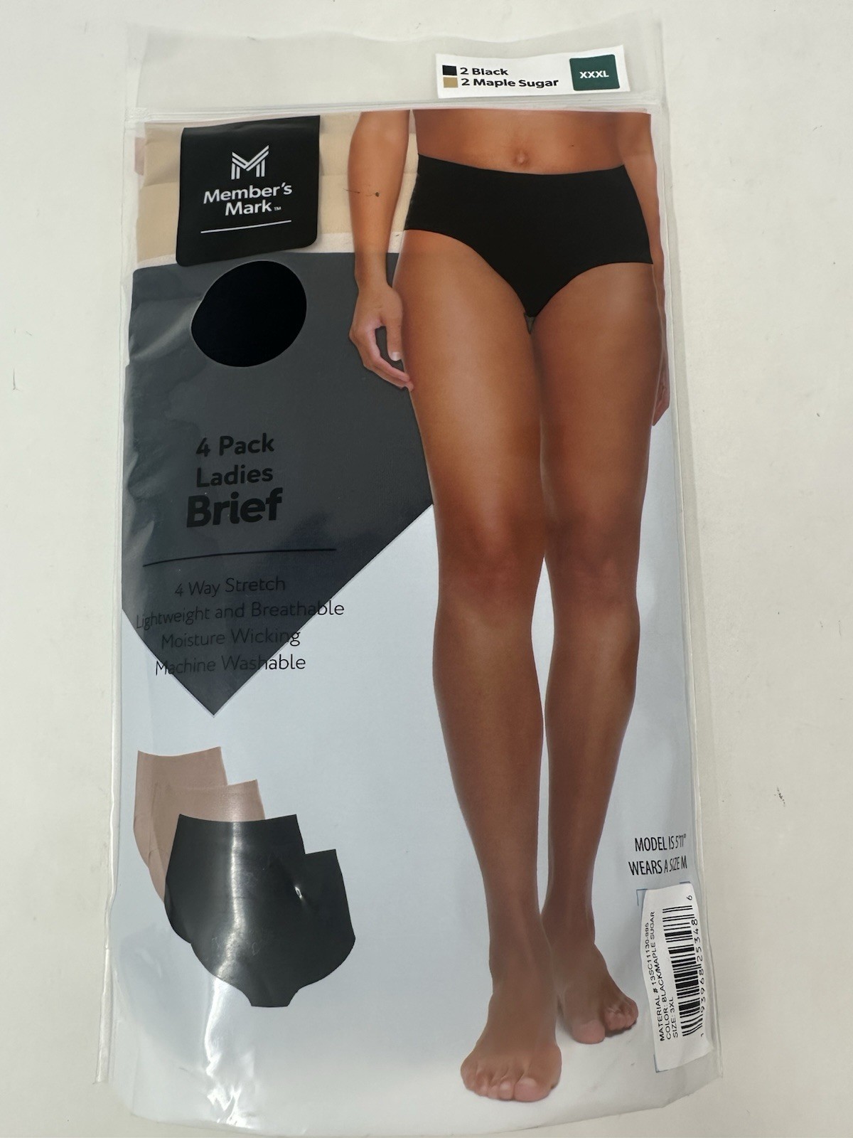 Members Mark Women’s Size XXXL 4 pack Nylon Spandex 4 Way Stretch Black Tan