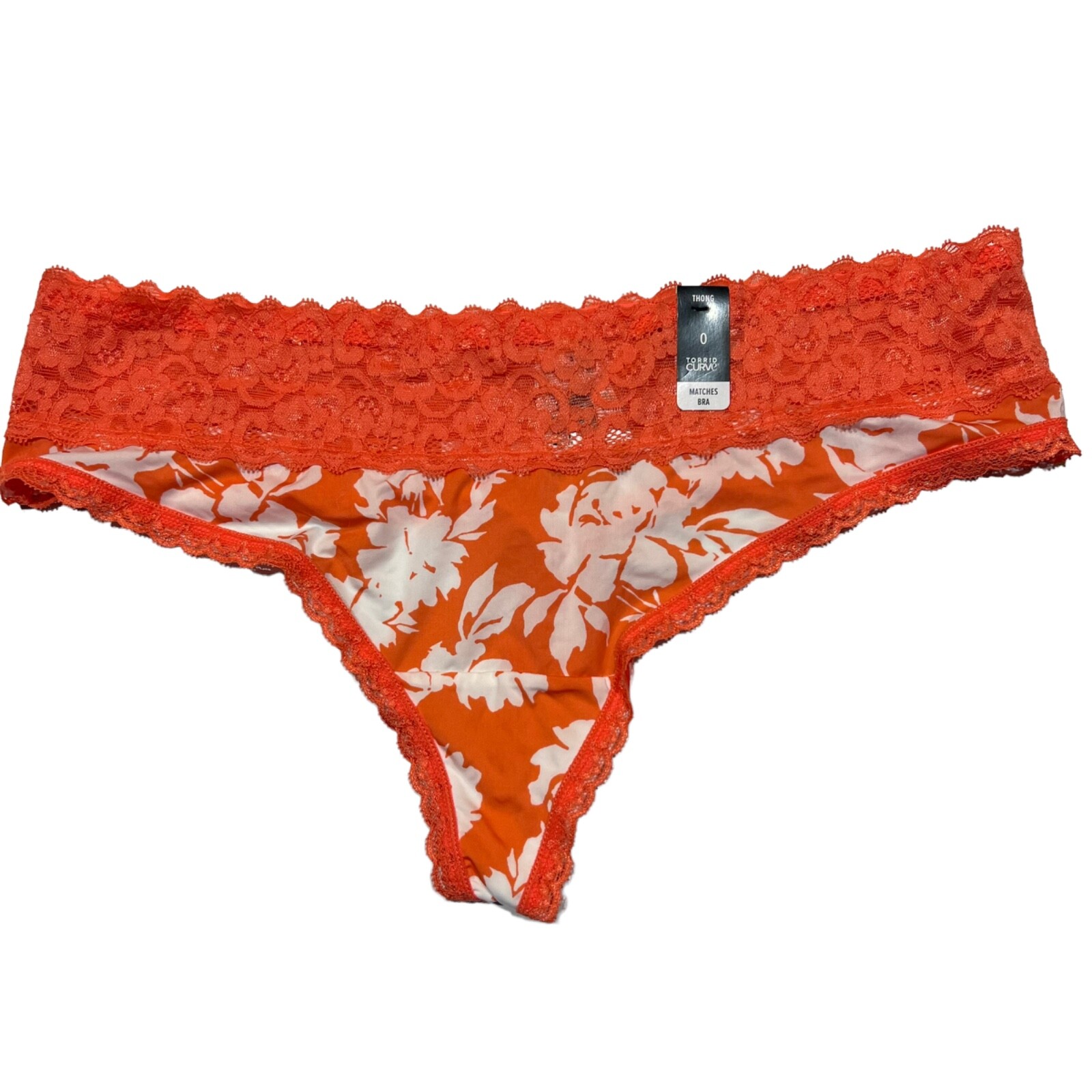 NWT TORRID Thong Pantie Underwear Sz 0X-1X-2X Silky Lace Orange White