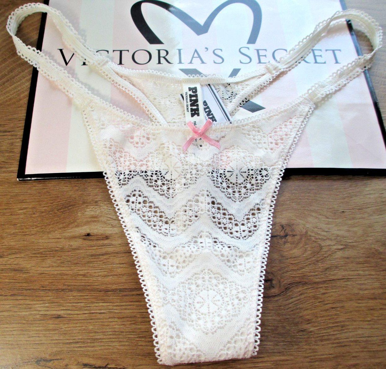 VICTORIA’S SECRET PINK Wink High Leg Thong Panty S M L XL Coconut White NWT Lace