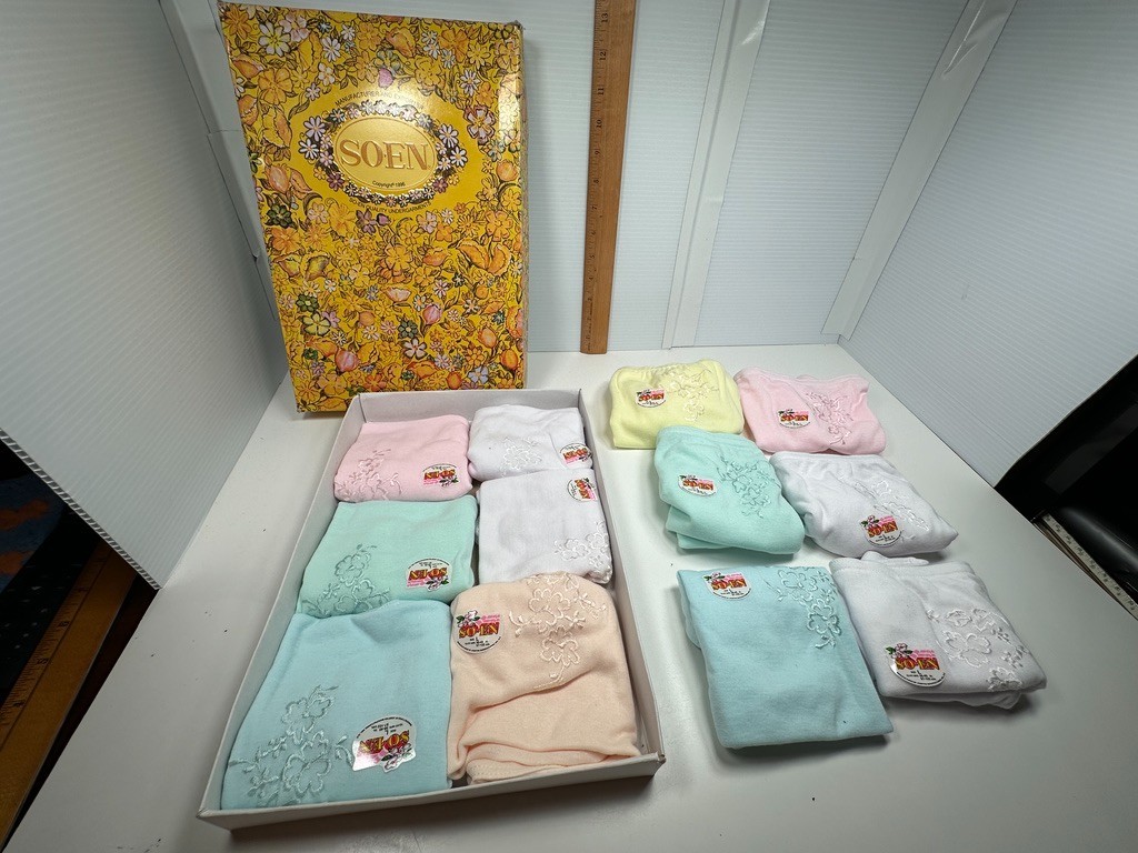 12 Vintage SO-EN Underwear Panties Size Large NEW in BOX 6 Colors 38″ – 40″ Hips