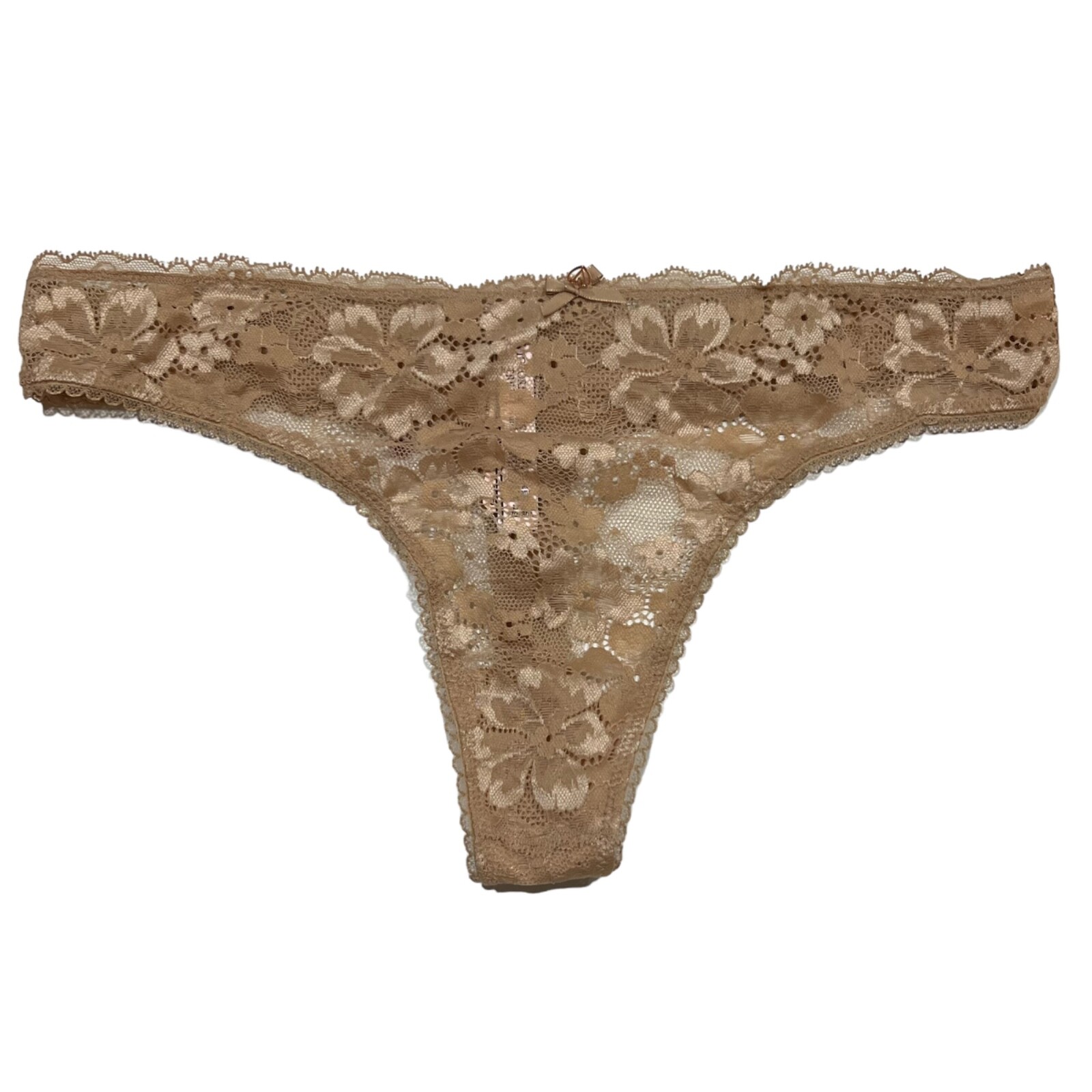 NWT VICTORIA’S SECRET Body By Victoria Thong Sz L Beige Tan Lace