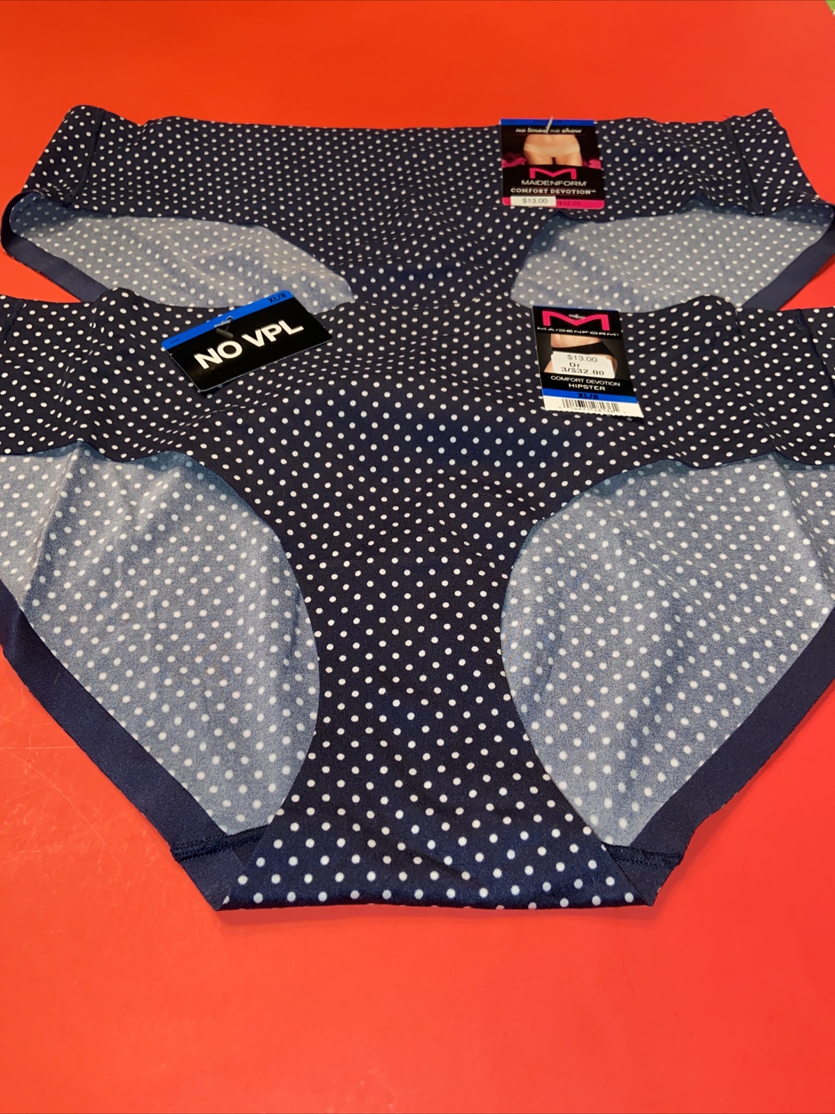 NEW! 2 PAIRS MAIDENFORM BLUE POLKA DOT HIPSTER PANTIES / X-LARGE / SIZE 8/ $26